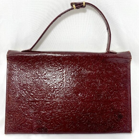 PITTI Italian Mid Century Blood Red Gilt Embossed Leather Clutch Wallet Gorgeous - Picture 7 of 16